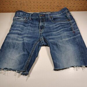 BKE mens dark wash distressed Carter cutoff jean shorts 32